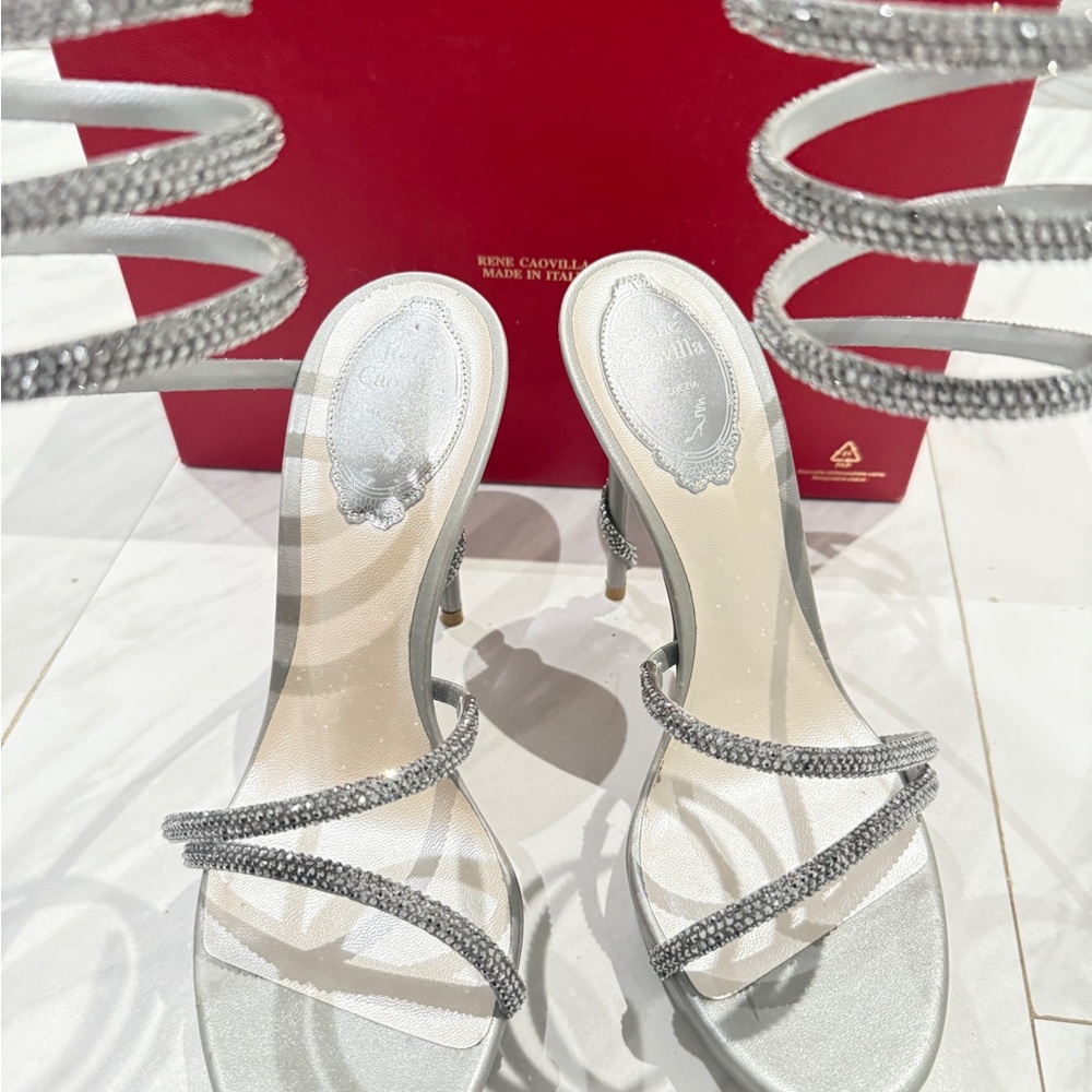 Rene Caovilla Shimmering Silver Spiral Heels